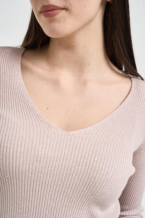 Maglia donna rosa cipria a costine - 2