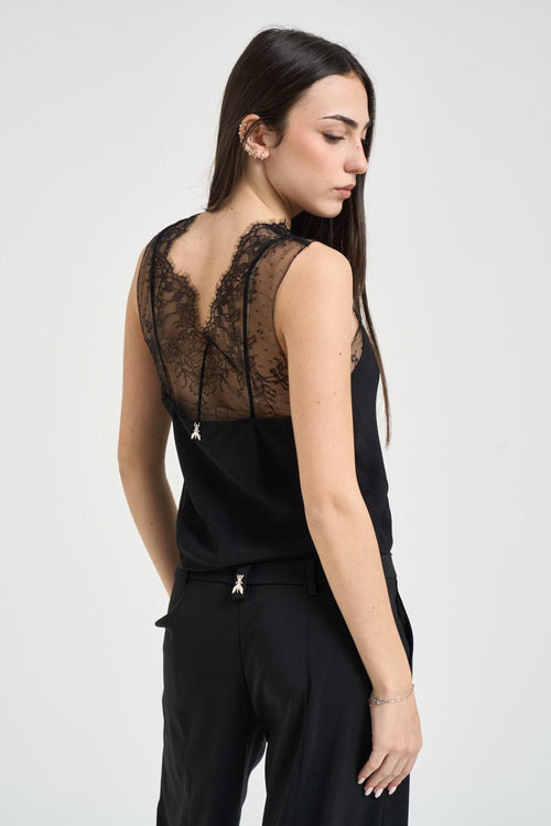 Blusa donna con inserti in pizzo nera - 2