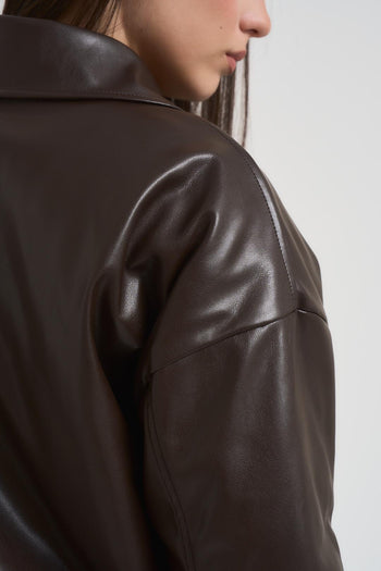 Giubbotto donna in ecopelle marrone - 4