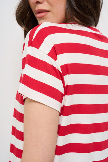 T-shirt donna a righe rosse e bianche - 5