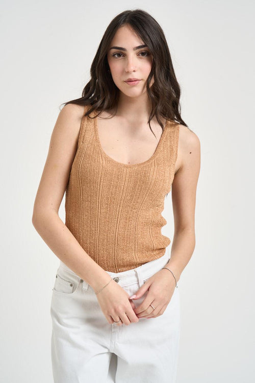 Top donna in lurex bronzo
