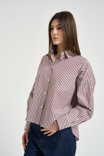 Camicia donna a righe bordeaux - 3