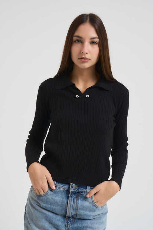 Polo in maglia a coste nera