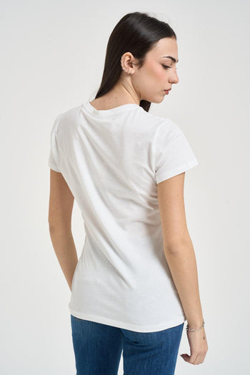 T-shirt donna girocollo con strass bianca - 3