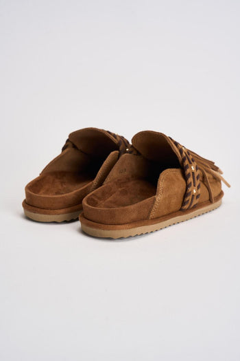 Sabot donna con frange in suede marrone - 7