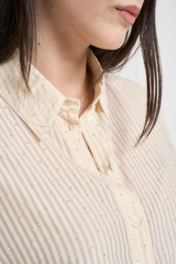 Camicia donna a righe giallo pastello con strass - 3