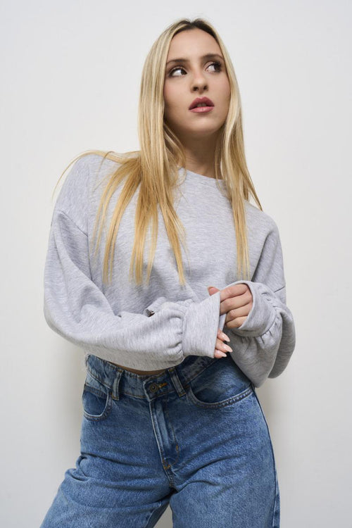 Cropped grey women's sweatshirt - 2