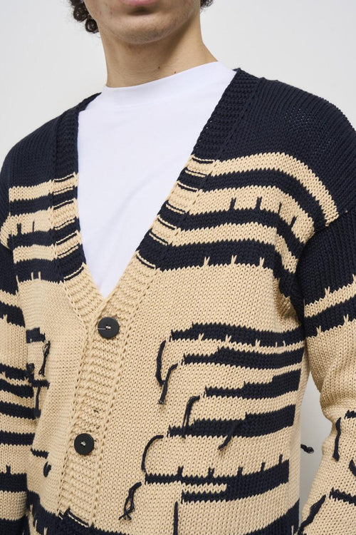 Cardigan uomo a righe beige - 2