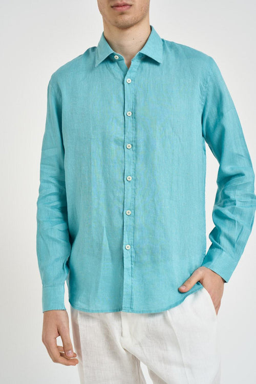 Camicia uomo in lino azzurro acqua