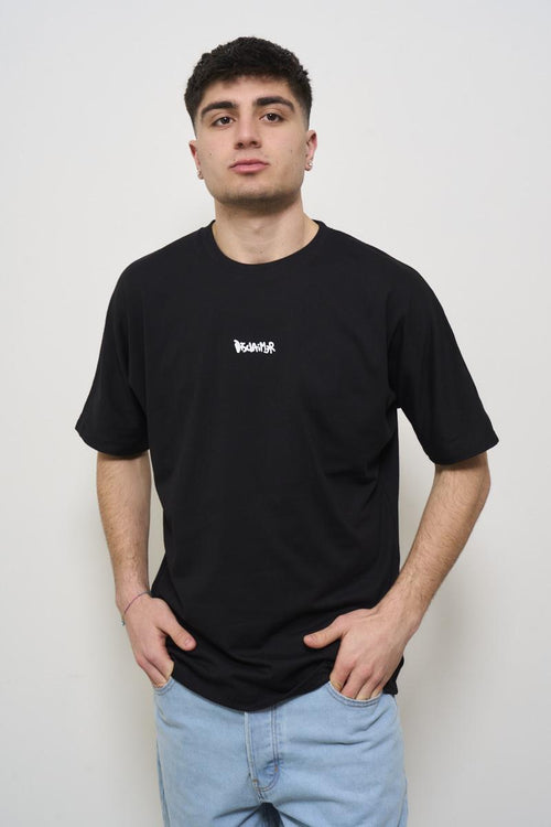 T-shirt uomo nera con stampa sul retro bianca