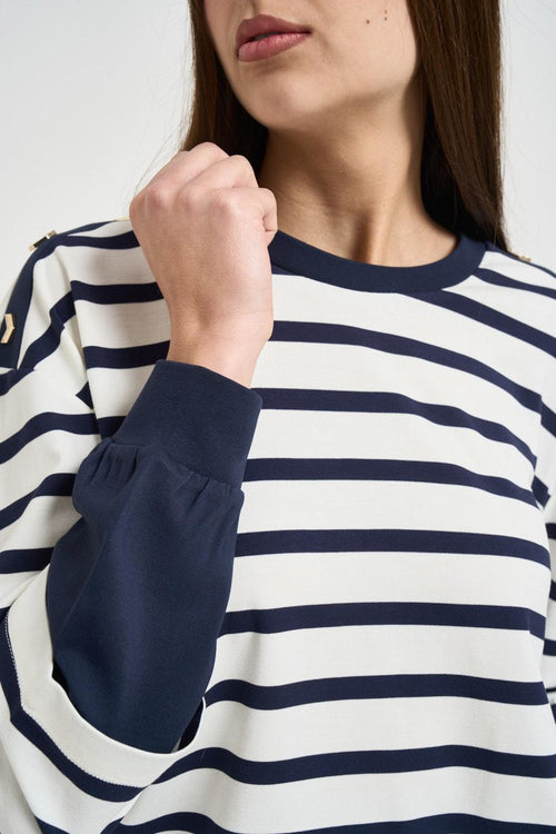 Felpa donna girocollo a righe blu - 2