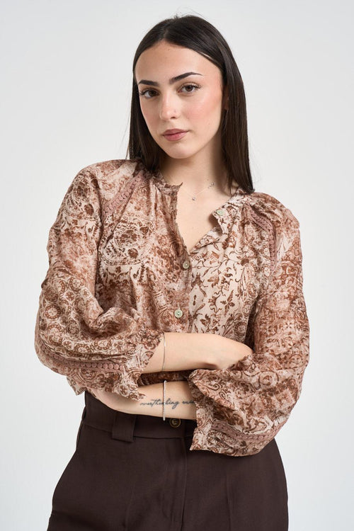 Camicia donna floreale rosa e marrone - 2