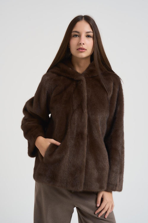 Ecopelliccia donna con cappuccio moro