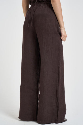 Pantalone donna in lino marrone - 4