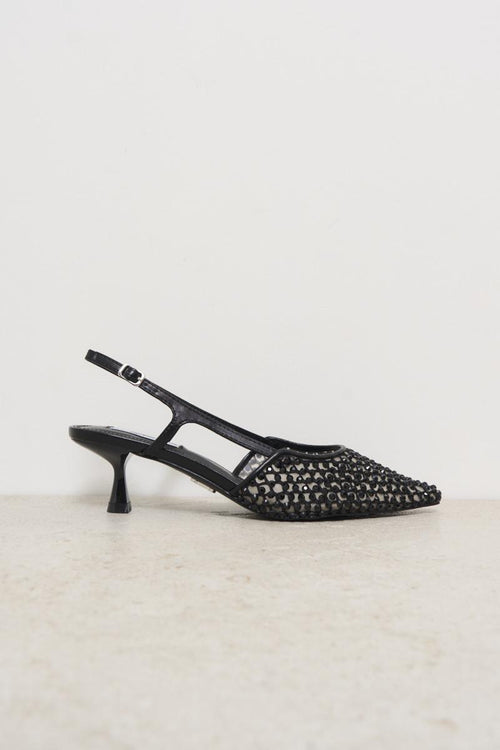 Scarpa donna nera con tacco e strass