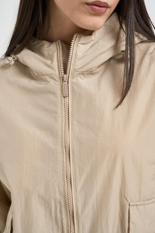 Giacca donna in nylon beige con cappuccio - 2