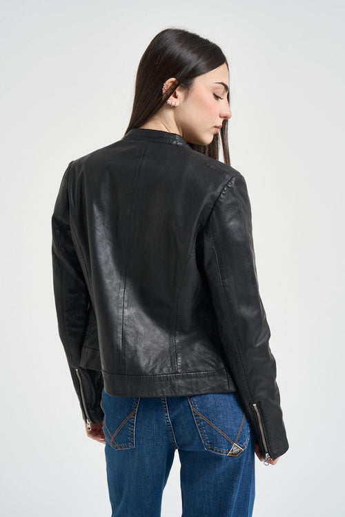 Giubbotto donna nero in pelle - 2