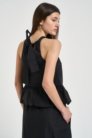 Top donna in cotone con fiocco nero - 3