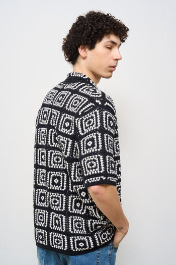 Camicia uomo in fantasia quadri nera - 4