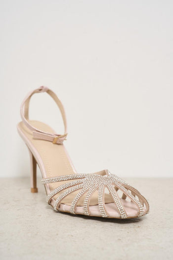 Powder pink heel shoe with rhinestones - 4