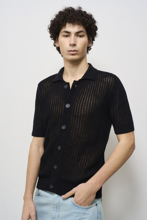 Black perforated men's polo