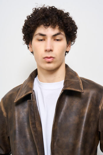 Giubbotto uomo in ecopelle marrone - 3