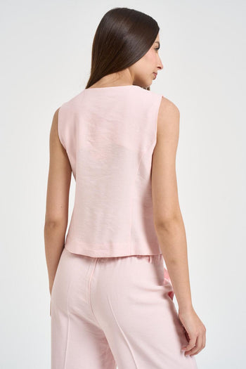 Abito con gilet e pantalone rosa cipria - 6