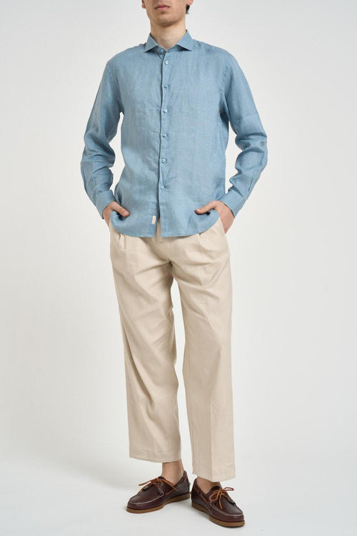 Camicia uomo in lino celeste