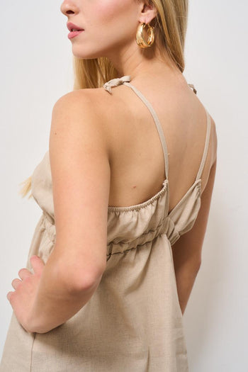 Top donna in lino beige - 5