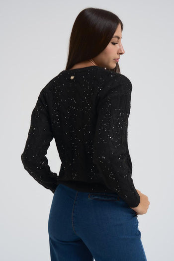 Girocollo trecce e paillettes donna nero - 5