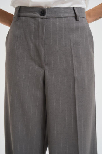 Pantalone donna palazzo gessato grigio - 5