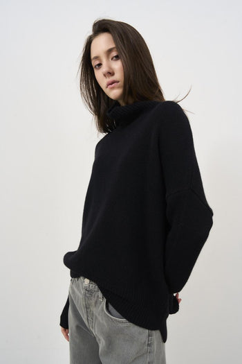Maglione donna Heidi a collo alto in cashmere nero - 4