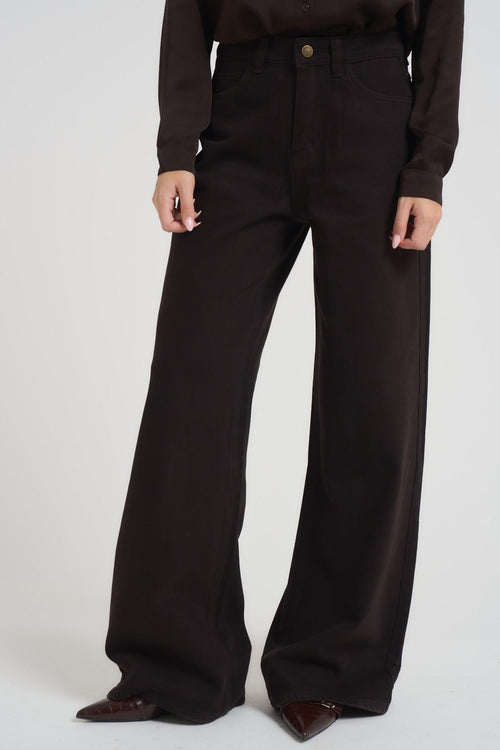 Jeans donna a palazzo in denim marrone