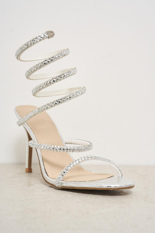 Sandalo con tacco strass argento - 2
