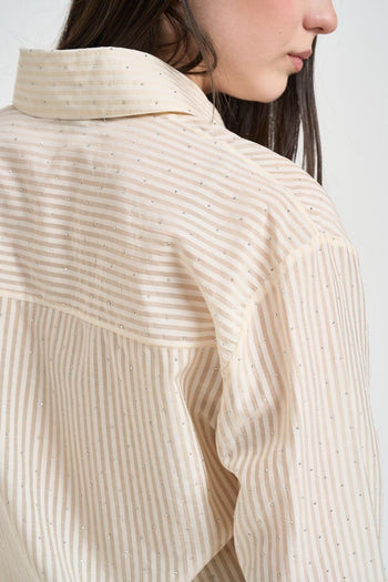 Camicia donna a righe giallo pastello con strass - 6
