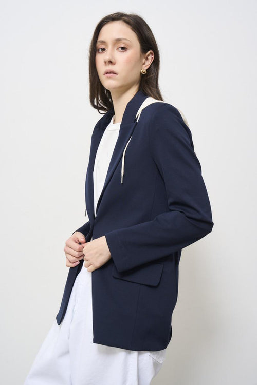 Giacca donna monopetto con cappuccio blu - 2