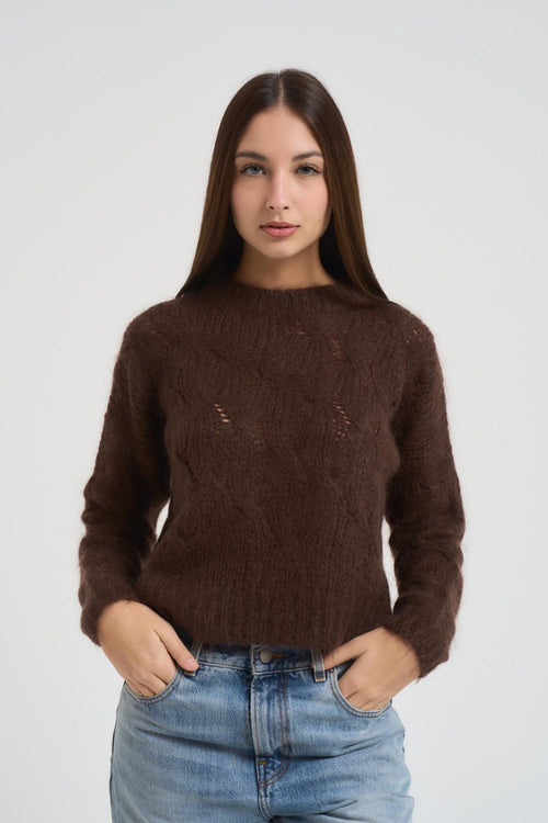 Maglia donna a trecce moro