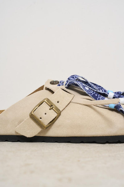 Sabot donna in suede bianca con frange - 2
