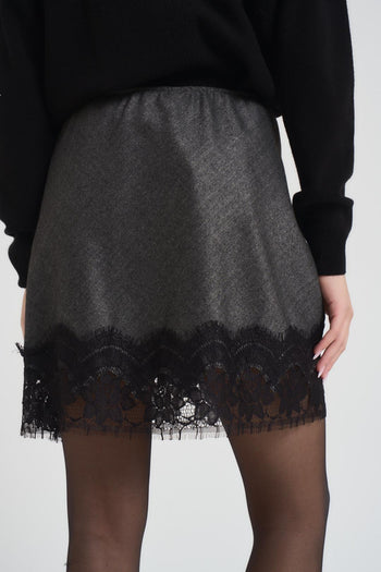 Minigonna donna grigia con pizzo nero - 4