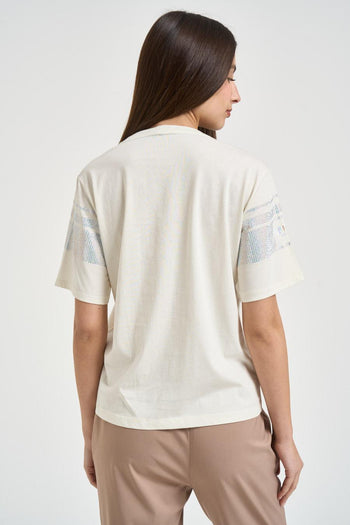 T-shirt donna bianca con strass - 3