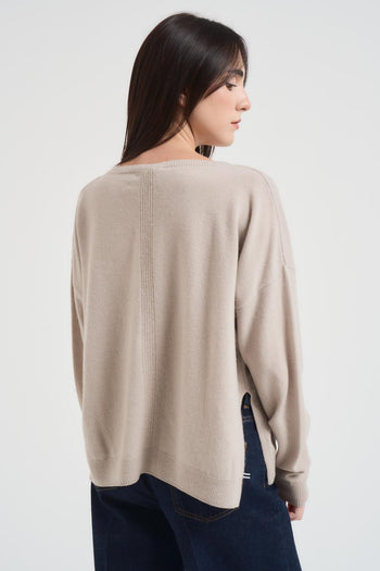 Maglia over donna scollo a barca beige - 4