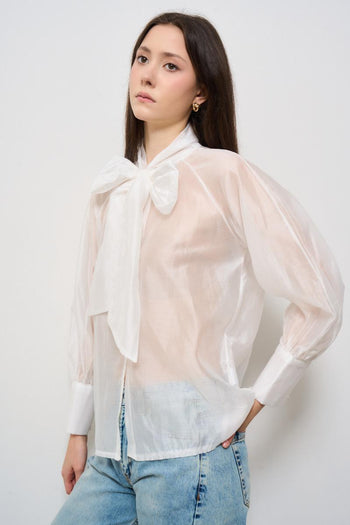 Camicia donna bianca con fiocco - 3