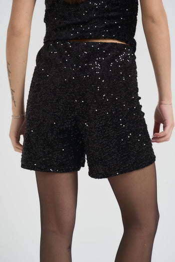Shorts donna con paillettes nero - 5