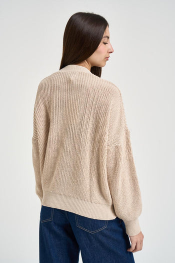 Cardigan donna in maglia ecru - 3