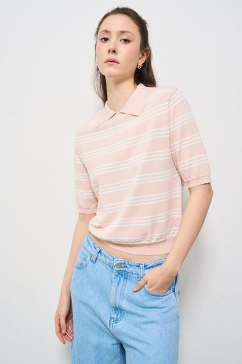 Polo donna a righe rosa - 3