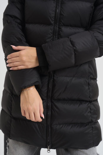 Piumino donna trapuntato con bordo in vera pelliccia nero - 3