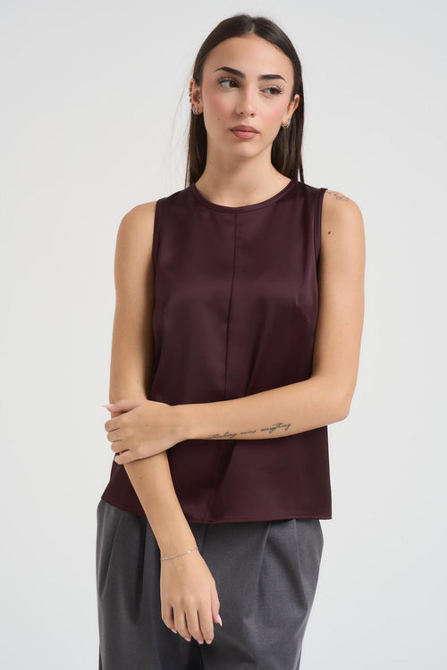 Top donna senza maniche tinta unita prugna - 2