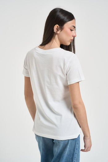 T-shirt donna girocollo con strass bianca - 3