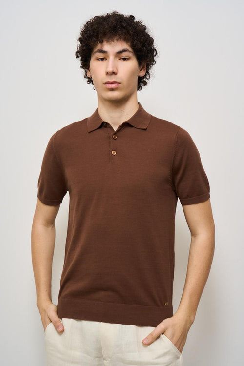Polo uomo in maglia marrone
