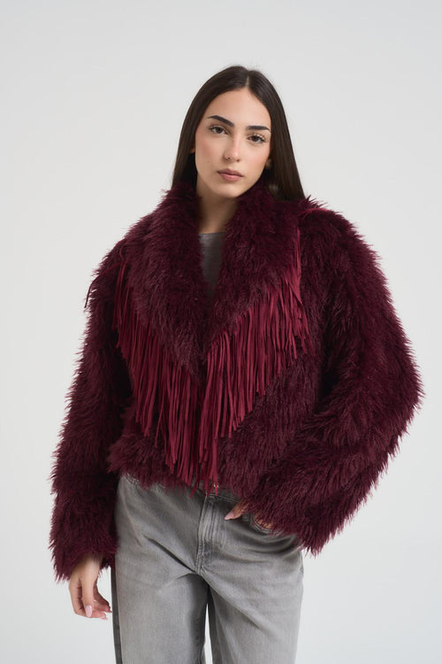 Ecopelliccia donna con frange bordeaux